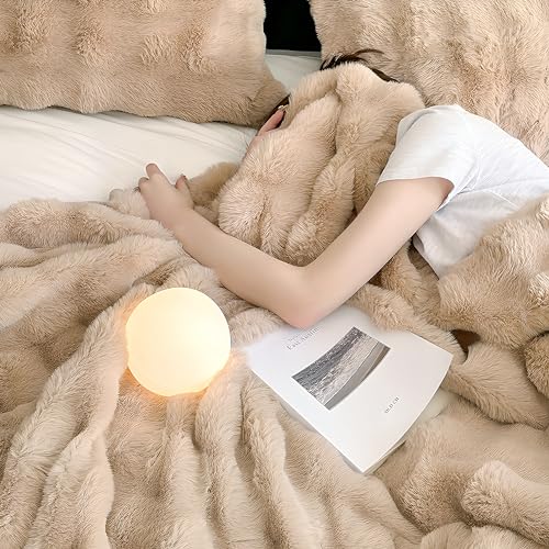 UKELER Faux Fur Throw Blanket Plush Thick Fleece Blanket Fluffy Cozy Soft Warm Blankets Throws for Bed, Couch, Sofa, Office, Camping 50''x60'' Camel - color: D-camel, size: 50''x60''