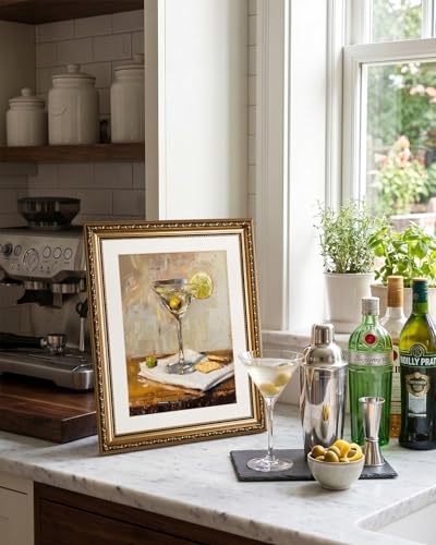 VIYYIEA Gold Framed Martini Wall Art Cocktail Canvas Painting, 13×16 Inch - color: Martini Still Life, size: 16"L x 13"W