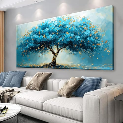Large Blue Tree Of Life Canvas Art Wall Decor For Living Room 29 X 58 Inch - color: KA7K, size: 58"L x 29"W