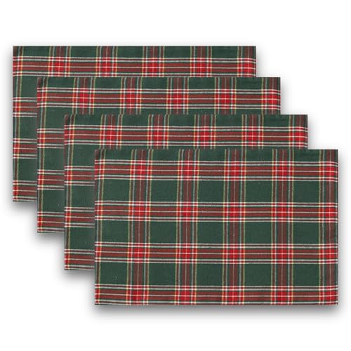 AQOTHES Christmas Plaid Placemats Set of 4 Red Green 12x18 Inch Table Decor - color: Green Red Plaid