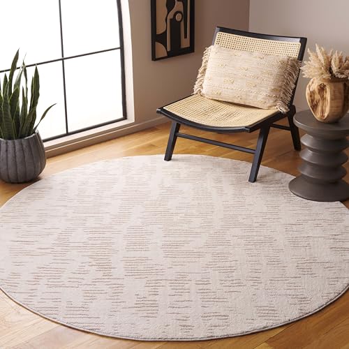 SAFAVIEH Neptune Collection Round Rug - 6'7" Round, Ivory & Beige, Contemporary Design, Stain Resistant, Ideal for High Traffic Areas in Living Room, Bedroom & Dining Room (NPE852A-7R) - size: 6'7" (Round)