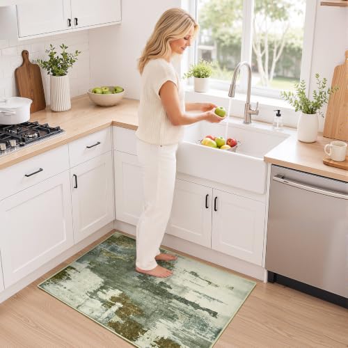 Kelarea Washable Entryway Rug 2x3, Non-Slip Low Pile Abstract Green - color: Green, size: 2' x 3' (Rectangular)