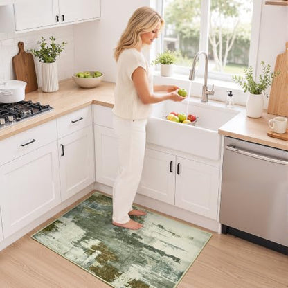 Kelarea Washable Entryway Rug 2x3, Non-Slip Low Pile Abstract Green - color: Green, size: 2' x 3' (Rectangular)