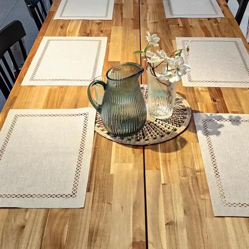 Placemats Set of 4 for Dining Table with Hollow Edge Design- Table Mats 12x 18 Inch, Cloth Place mats Machine Washable (Beige 4pcs) - color: H-beige, size: 4 pcs
