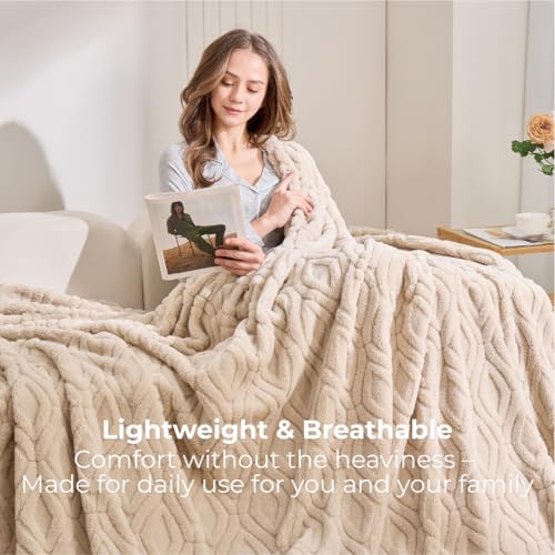 The Seacliff Blanket 50x60 Throw, Sand Brown – Lightweight Soft Fleece Throw Blanket for Couch, Breathable All Season, Coastal Wave Texture - color: Sand Brown, size: Throw 50x60