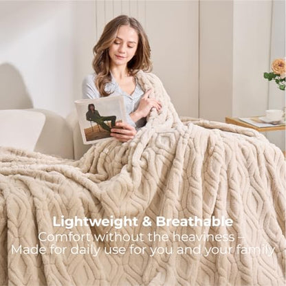 The Seacliff Blanket 50x60 Throw, Sand Brown – Lightweight Soft Fleece Throw Blanket for Couch, Breathable All Season, Coastal Wave Texture - color: Sand Brown, size: Throw 50x60