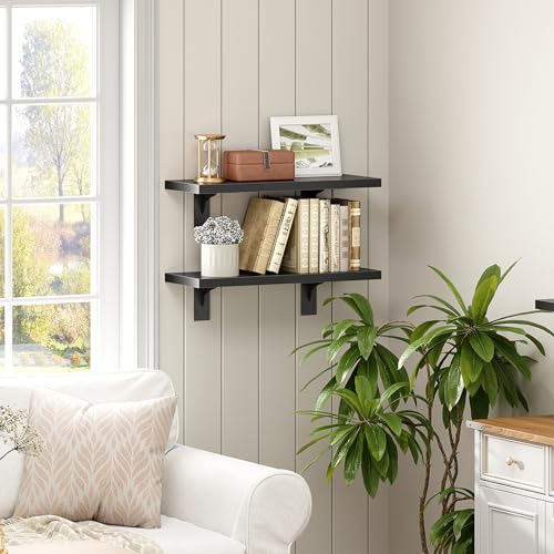 HOOBRO Floating Shelves for Wall, 15.7" Wall Mounted Shelves Set of 2 - color: Black, size: 15.7 Inches