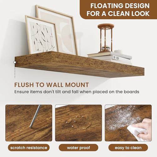 Floating Shelves for Wall, Wall Mounted Wood Shelves, Brown, Set of 2, 24in - color: Rustic Brown, size: 24"W x 6.5"D , 2 Pack