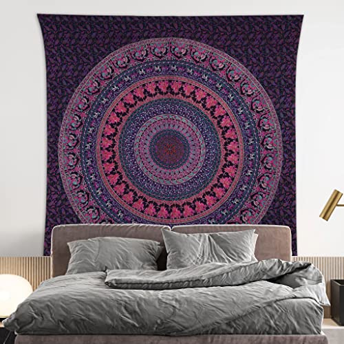 Bless International Indian-hippie-gypsy Bohemian-psychedelic Cotton-mandala Wall-hanging-tapestry-multi-color Large-mandala Hippie-tapestry (Purple Pink, King (88x104Inches)(225x265Cms)) - color: Purple Pink, size: 104"L x 88"W