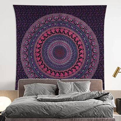 Bless International Indian-hippie-gypsy Bohemian-psychedelic Cotton-mandala Wall-hanging-tapestry-multi-color Large-mandala Hippie-tapestry (Purple Pink, King (88x104Inches)(225x265Cms)) - color: Purple Pink, size: 104"L x 88"W