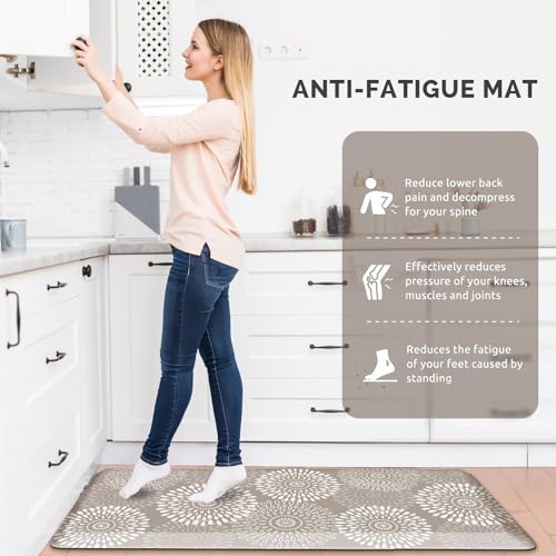 Kitchen Mat Water-Resistant Kitchen Rugs Cushioned Anti-Fatigue Floor Mat - color: Khaki, size: 39"L x 17.3"W x 0.5"Th