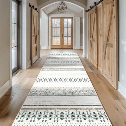 2x6 Washable Area Rugs for Living Room Boho Runner Rug Green/Brown - color: Green/Brown, size: 2' x 6' (Runner)