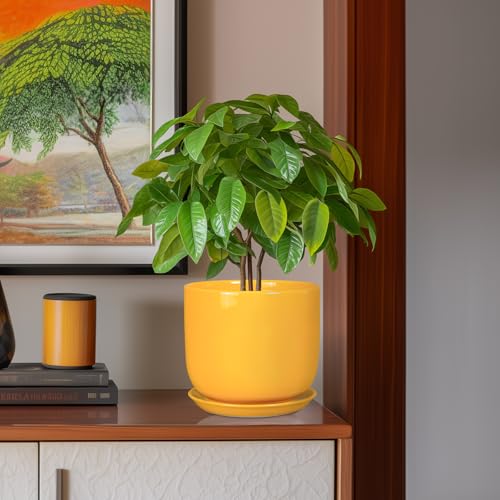 Ceramic Plant Pot 8 Inch, Indoor Planter, Yellow - color: Gloss Yellow, size: 8 Inch