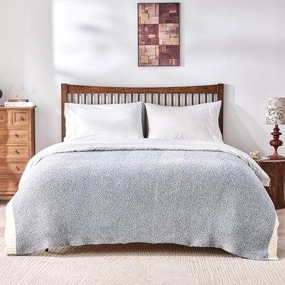 CozeCube Reversible Knitted Throw Blanket, Dusty Blue White Melange 50"x60" - color: M-dusty Blue, size: 50"x60"
