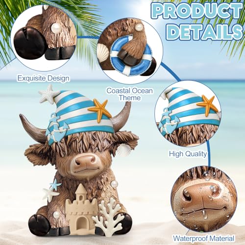 Karenhi 2 Pcs Beach Highland Cow Figurines, Ocean Resin Statues - style: Ocean