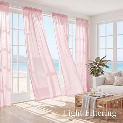 PONY DANCE 4 Panels Sheer Curtains 108 Inches Long, Blush Pink, W42 x L108 - color: Blush Pink, size: 42"W x 108"L (Pack of 4)