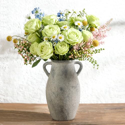 Ceramic Rustic Vase with Handle, 11.3 Inch Tall Farmhouse Vase - color: 102-3-11.3in