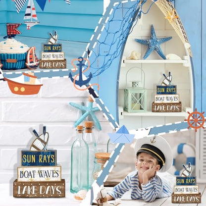 Britimes Tiered Tray Decor Set, 4 Pack, Wooden, Lake Boat - style: Boat