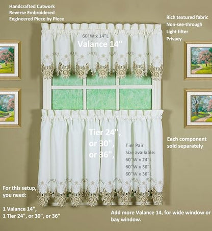 Today's Curtain Verona Reverse Embroidery Tier, 30", Ecru/Antique, 60" W X 30" L - color: Ecru/Antique, size: 60"W x 30"L (Pack of 1)