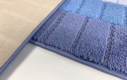 REMNAZ Wide Non-Slip Rubber Backed Hallway, Kitchen Runner Rug | 31 Inch x 7 ft Custom Size Cut to Length | No Rug Pad Needed | Stay Put, Flat Lay, Won't Curl | Coastal Multi-Blue - color: Squares / Blue, size: 31 inch Width X 7 Feet Length
