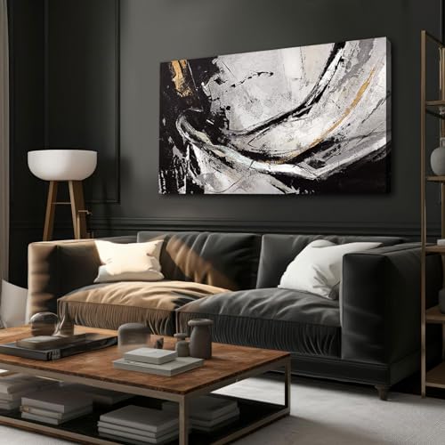 XIANSHOU Black and White Wall Art for Living Room/ 24x48 Inches Abstract Painting/Modern Artwork for Bedroom Home Office Wall Decorations - color: Black, size: 48"L x 24"W