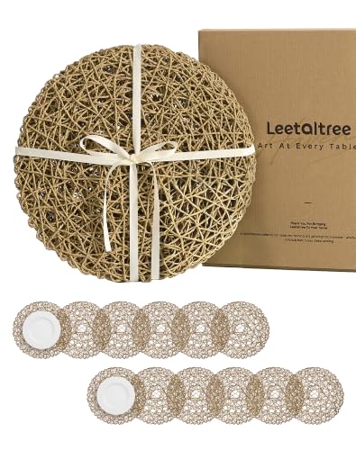 Round Bohemian Woven Paper Placemats Set of 12, Coffee - color: Coffee, size: Set of 12