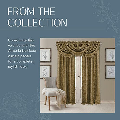 Antonia Waterfall Tassel Window Valance, Antique Gold - 52" W x 36" L - color: Antique Gold