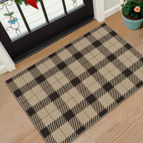 JTJ Easy Jute 2x3 Entryway Rug, Washable Non Slip Black & Beige Plaid - color: Beige Plaid, size: 2' x 3' (Rectangular)