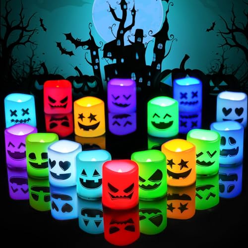 Homemory 24Pack Color Changing Halloween Flameless Candles, 200+ Hours LED Votive Candles, Battery Operated Tea Lights for Pumpkin, Party, Christmas Decor (Batteries Included) - color: Multicolor, size: 24 Pack