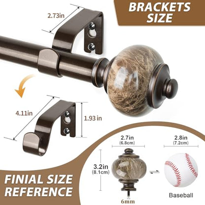 KAMANINA 1 Inch Curtain Rods 32 to 58 Inch, Bronze Adjustable Drapery Rods - color: Bronze, size: 32-58"