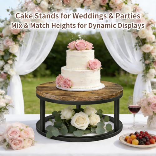 12 Inch Rustic Round Cake Stand, Wood Cupcake Pedestal Serving Tray Display - size: 1 Pack