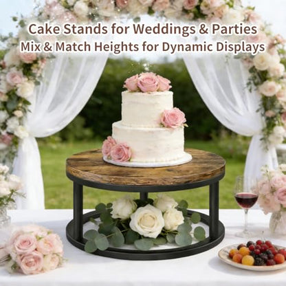 12 Inch Rustic Round Cake Stand, Wood Cupcake Pedestal Serving Tray Display - size: 1 Pack