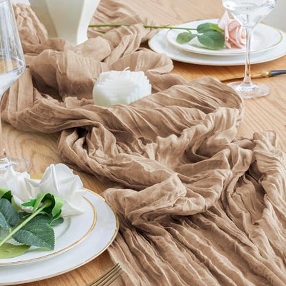 Cheesecloth Table Runner 10FT Nude Boho Gauze Rustic Sheer Table Runners - color: Nude, size: 1 Pack