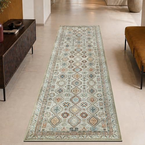 Keen Home Design Vintage Washable Runner Rug, Non-Slip Low Pile, 2x7 - color: Beige/Multi, size: 2'6" x 7' (Runner)