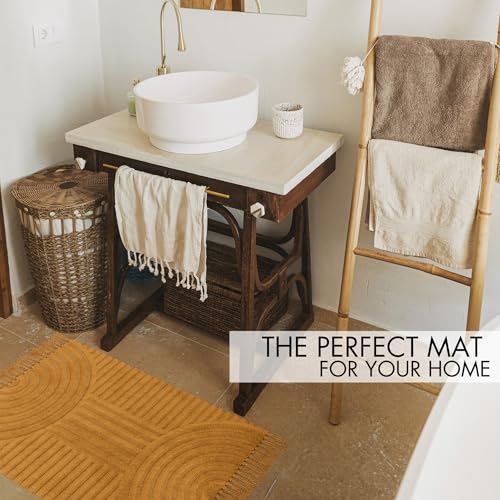 KIBAGA Beautiful Boho Rug with Tassels for Bathroom - Soft 2x3 ft Cotton - color: Mustard, size: 2' x 3' (Rectangular)