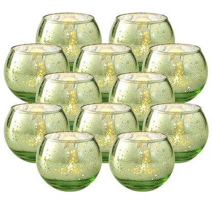 Volens Round Green Votive Candle Holder Set of 12, Mercury Glass Votives - color: Green, size: 12 PACK