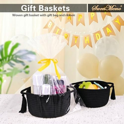 Small Gift Basket Empty to Fill with Gifts Bag & Ribbon, Black - color: Classic Black, size: 1 Pack