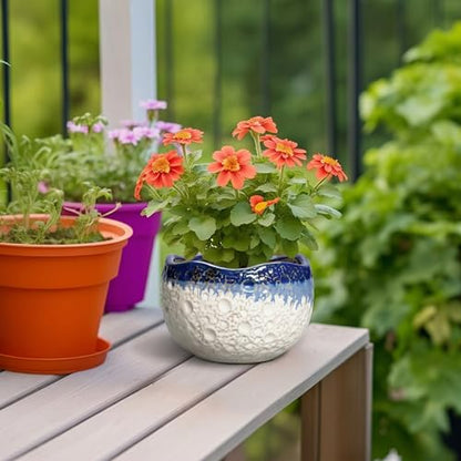 Ceramic Plant Pots, 6 Inch Orchid Pot with Drainage, Beige-Blue - color: Beige-blue, size: 6.2 Inch