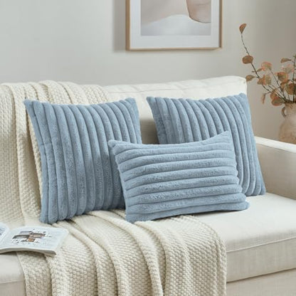 FUTEI Pack of 2 Faux Fur Throw Pillow Covers 12x20 Inch, Dusty Blue - color: Dusty Blue, size: 20" x 12" (Pack of 2)