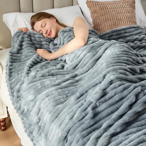 330GSM Ribbed Fleece Throw Blanket for Couch, Gray, 50"x70" - color: Grey, size: Throw XL(50"x70")