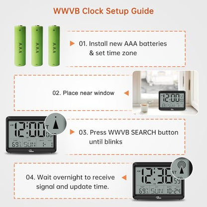 WallarGe Self-Setting Atomic Digital Wall Clock with Auto DST - size: Medium