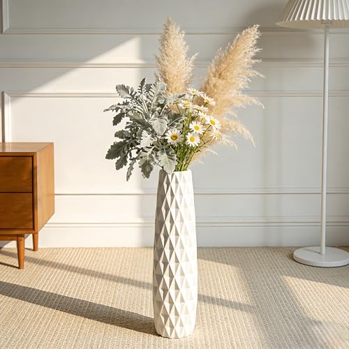 White Tall Ceramic Floor Vase, 24 Inch, Textured Design - color: Shape 2, size: 24 Inch