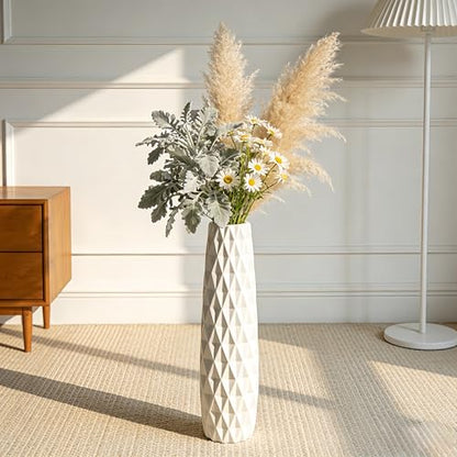 White Tall Ceramic Floor Vase, 24 Inch, Textured Design - color: Shape 2, size: 24 Inch