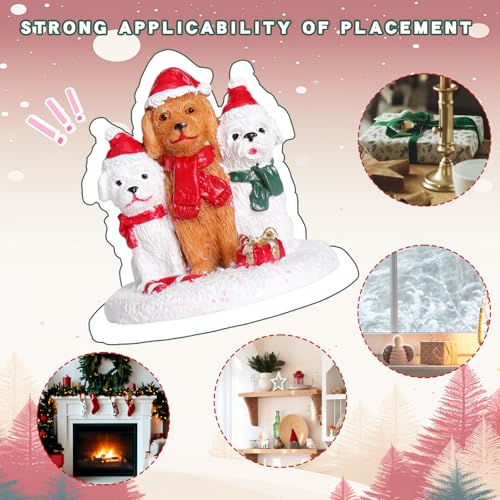 Christmas Village Accessories Three Dogs Ornament with Santa Hat Funny Gift - color: White and Brown