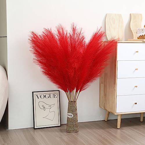 Wertuirk Red Pampas Grass Decor, 45-Inch 8Pcs Artificial Large Pampas Grass - color: Red