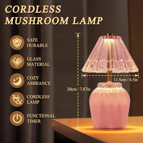 Small Battery Operated Lamp with Timer, Cream Pink - color: Cream Pink