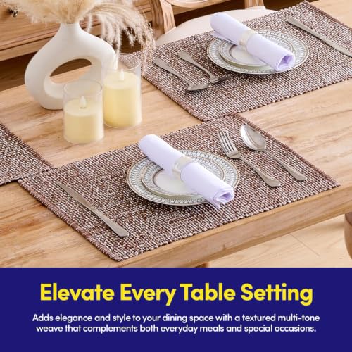 Sweet Home Collection 100% Cotton Placemats for Dining Room Rectangle Two Tone Woven Fabric 13" x 19" Soft Durable Table Mat Set, Set of 4, Chocolate - color: Chocolate, size: Rectangle 13" x 19"