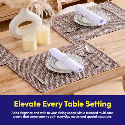 Sweet Home Collection 100% Cotton Placemats for Dining Room Rectangle Two Tone Woven Fabric 13" x 19" Soft Durable Table Mat Set, Set of 4, Chocolate - color: Chocolate, size: Rectangle 13" x 19"