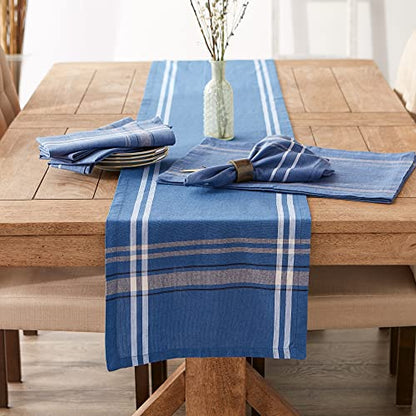 DII French Stripe Dining Table Collection Farmhouse Style Table Runner, 14x72 Inches, Blue Chambray - color: Blue Chambray, size: 14x72 Inches (Pack of 1)