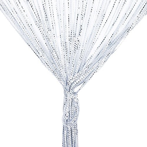 Vidillo Door String Curtain, Wall Panel Fringe Window Room Divider Blind, Home Patio Bedroom Decorative Tassel Screen Ribbon Strings Strip Silver Thread Screen for Wedding Coffee House (White) - color: White